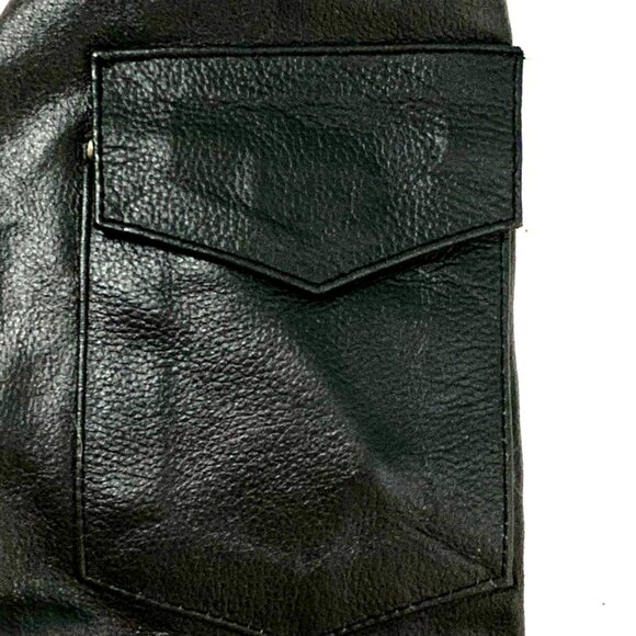 Genuine Leather Black Motorcycle Chaps Moto Adjustable Buckle Straps Size S - Picture 5 of 12
